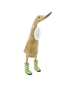 DCUK Natural Wooden Duck Spotted Welly Boots (Green)